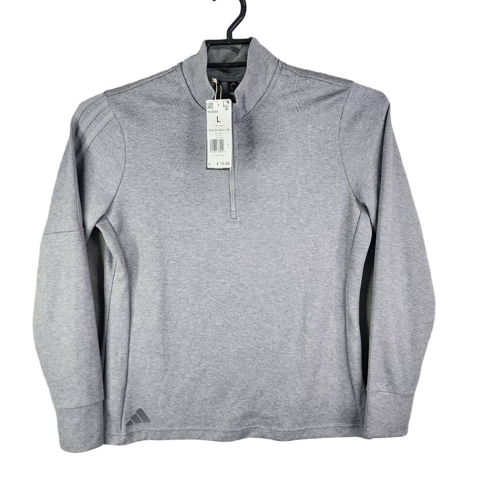 Mens Gray Adidas Pullover Sweatshirt Long Sleeve 1/2 Zip Mock Neck Size L